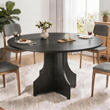 Garvee Table à manger ronde 119 cm pour 4-6 personnes, plateau 3 cm, piètement x stable, pieds réglables, surface noyer, cuisine et salle à manger - Noir