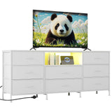 Garvee buffet TV LED moderne avec 8 tiroirs, cadre en acier robuste, pour le salon et la chambre, blanc, 160 × 35 × 68 cm - Blanc