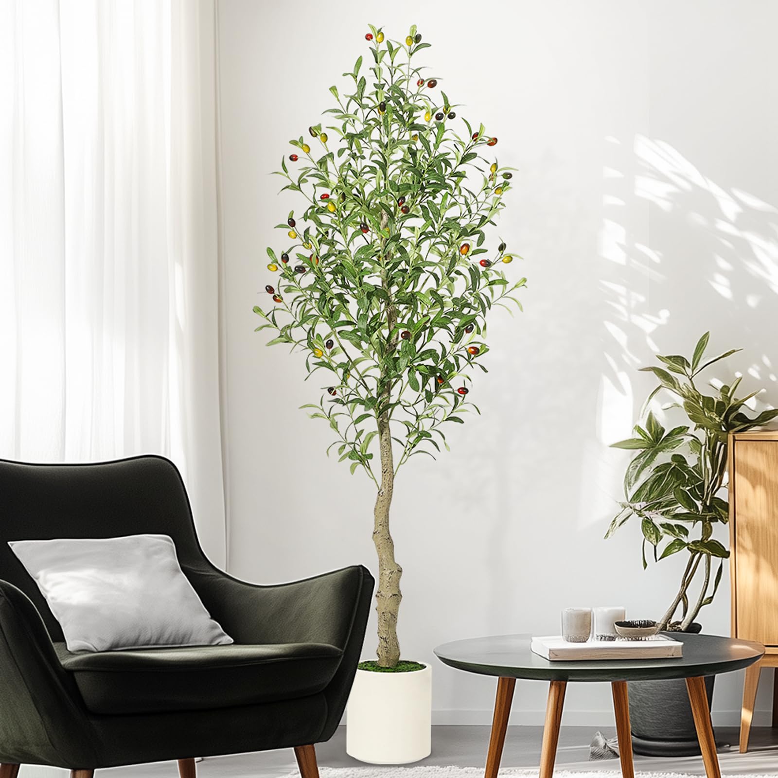 Garvee Olivier Artificiel 150 cm avec Pot Lesté en Ciment, Branches Ajustables, Décoration Intérieure pour Maison et Bureau