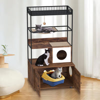 Garvee Meuble Cache Litière Chat pour Grands Chats, Meuble 2-en-1 avec Rangement Intégré et Bac à Litière Dissimulé, Structure Métallique Marron Rétro