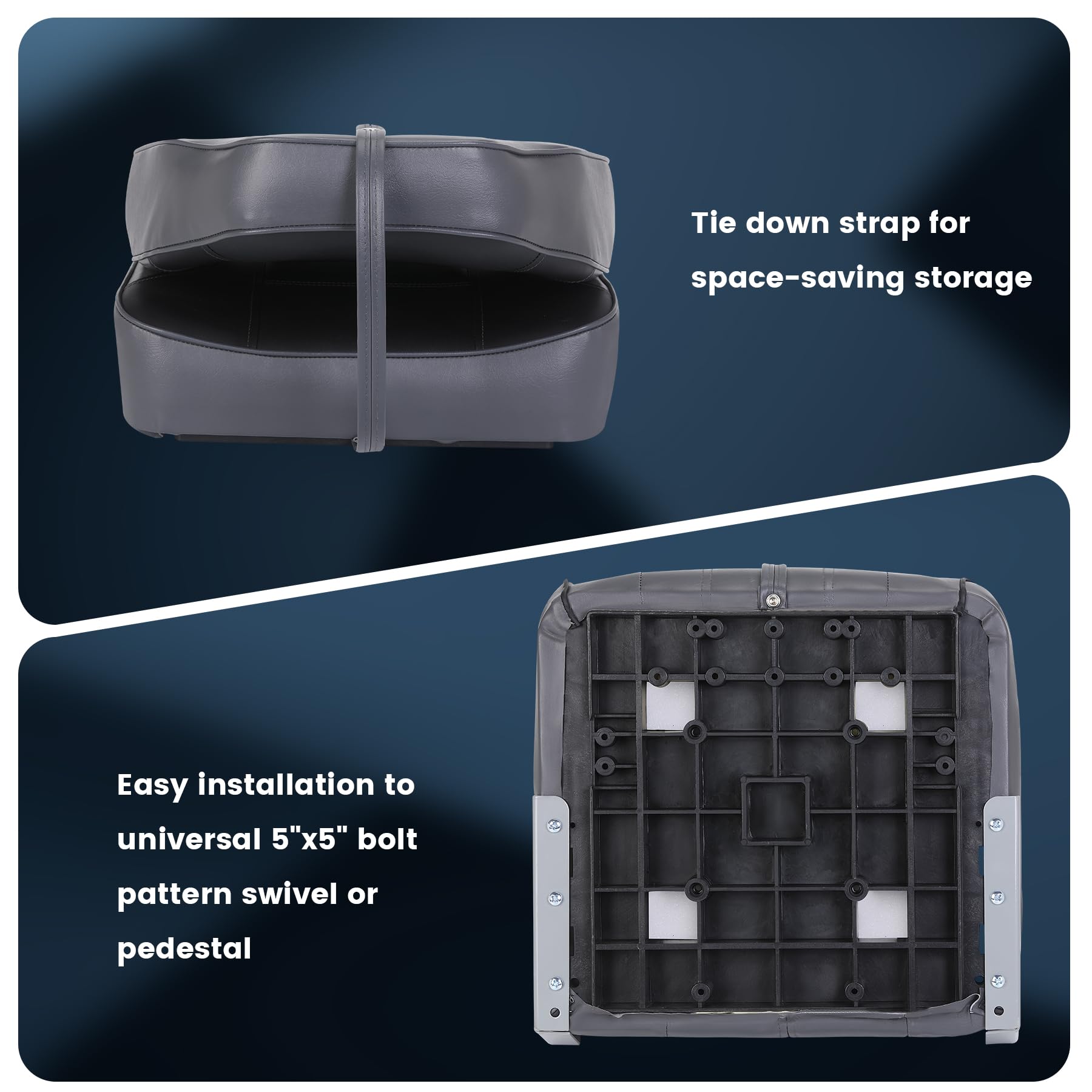 Garvee Lot de 2 sièges de bateau pliables à dossier haut, mousse épaisse, revêtement PVC résistant, pour pêche et promenade, installation facile