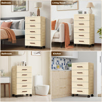 Garvee Meuble de rangement multifonctionnel à 5 tiroirs, roulettes, plastique, couleur crème, 48cm, pour chambre et salon