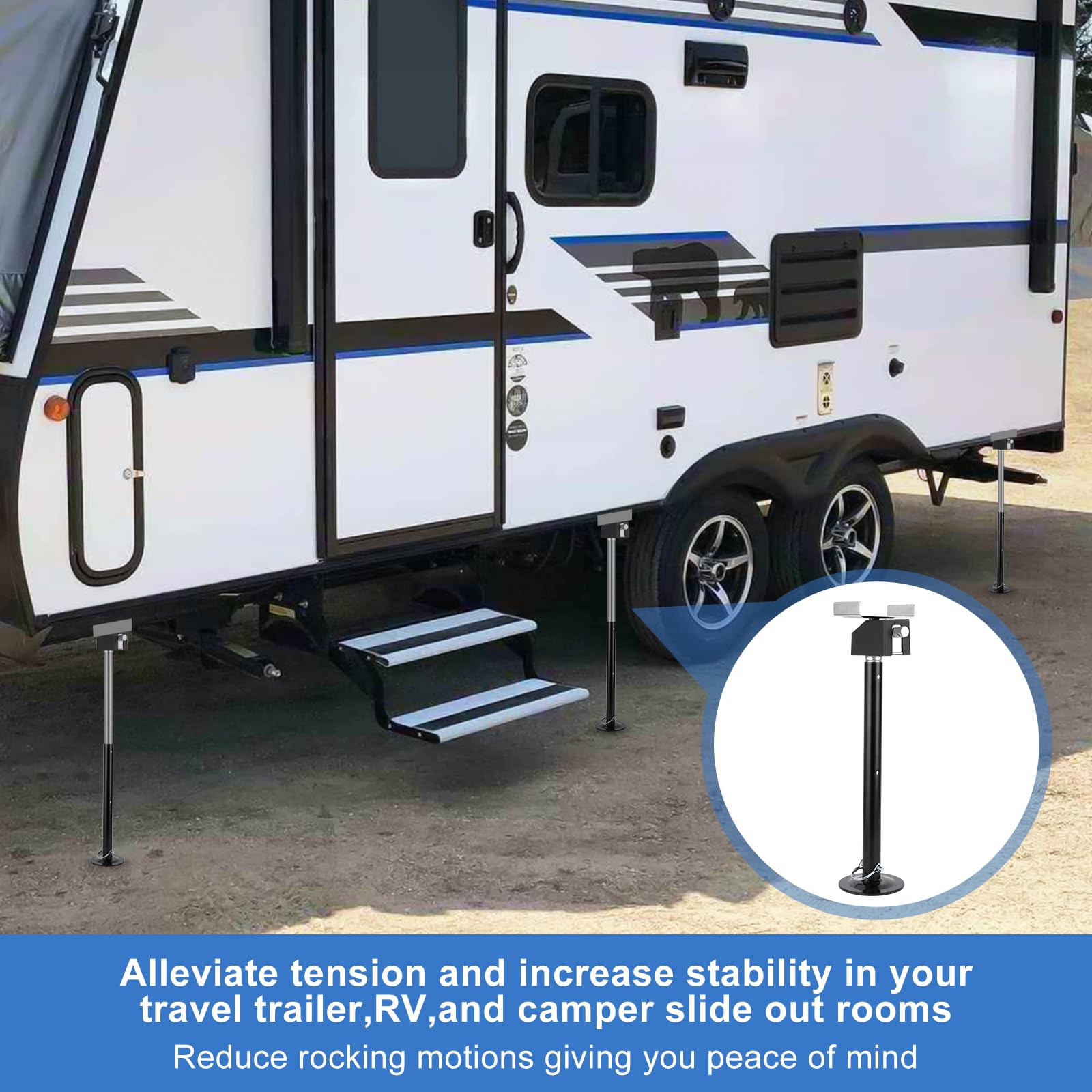 Garvee Lot de 2 béquilles stabilisatrices pour caravane et remorque, supports en acier antirouille, capacité 2 270 kg, hauteur réglable 53–87 cm, utilisation avec perceuse ou manivelle