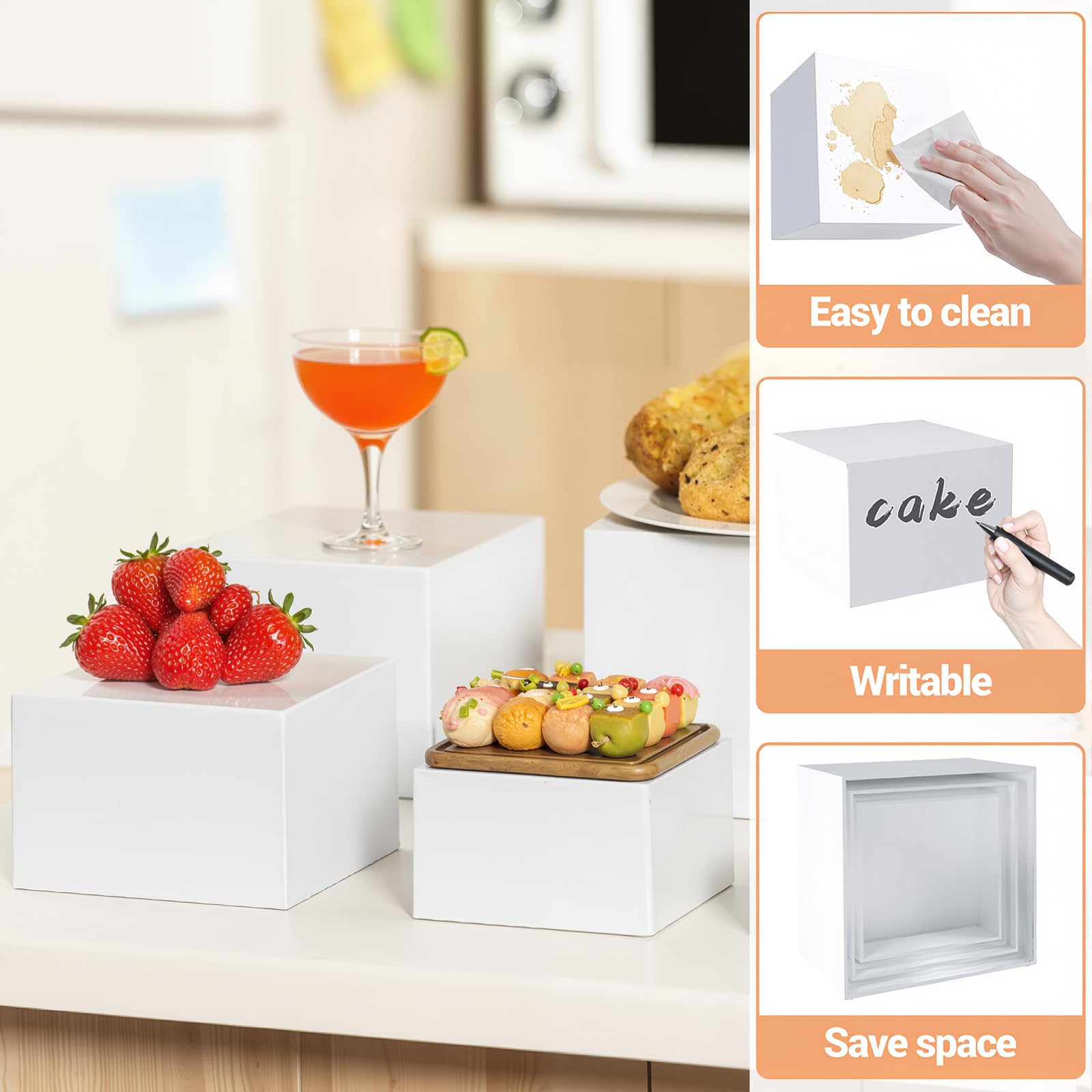 Présentoirs à buffet Garvee en acrylique blanc, empilables et stables, pour présentation d'aliments lors de fêtes et mariages (7-10 pouces).