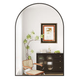 Garvee Miroir mural arqué , 41 × 61 cm, cadre en métal noir antirouille, verre trempé 5 mm, salle de bain et entrée - Noir