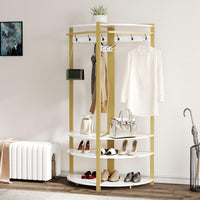 Armoire d'angle Garvee avec banc à chaussures, 6 crochets doubles, bois robuste, pour entrée et couloir, 180 cm, gain de place