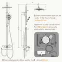 Garvee Colonne de douche réglable 98–130 cm en acier inoxydable 201, pommeau 25 cm, douchette 3 jets, tablette 27 cm, installation facile, chrome et blanc