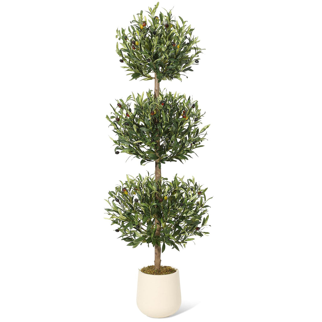 Garvee Olivier artificiel topiaire 150 cm à triple boule, avec mousse et pot, résistant aux UV, décoration verte pour intérieur et extérieur