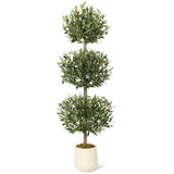 Garvee Olivier artificiel topiaire 150 cm à triple boule, avec mousse et pot, résistant aux UV, décoration verte pour intérieur et extérieur