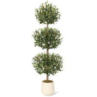 Garvee Olivier artificiel topiaire 150 cm à triple boule, avec mousse et pot, résistant aux UV, décoration verte pour intérieur et extérieur