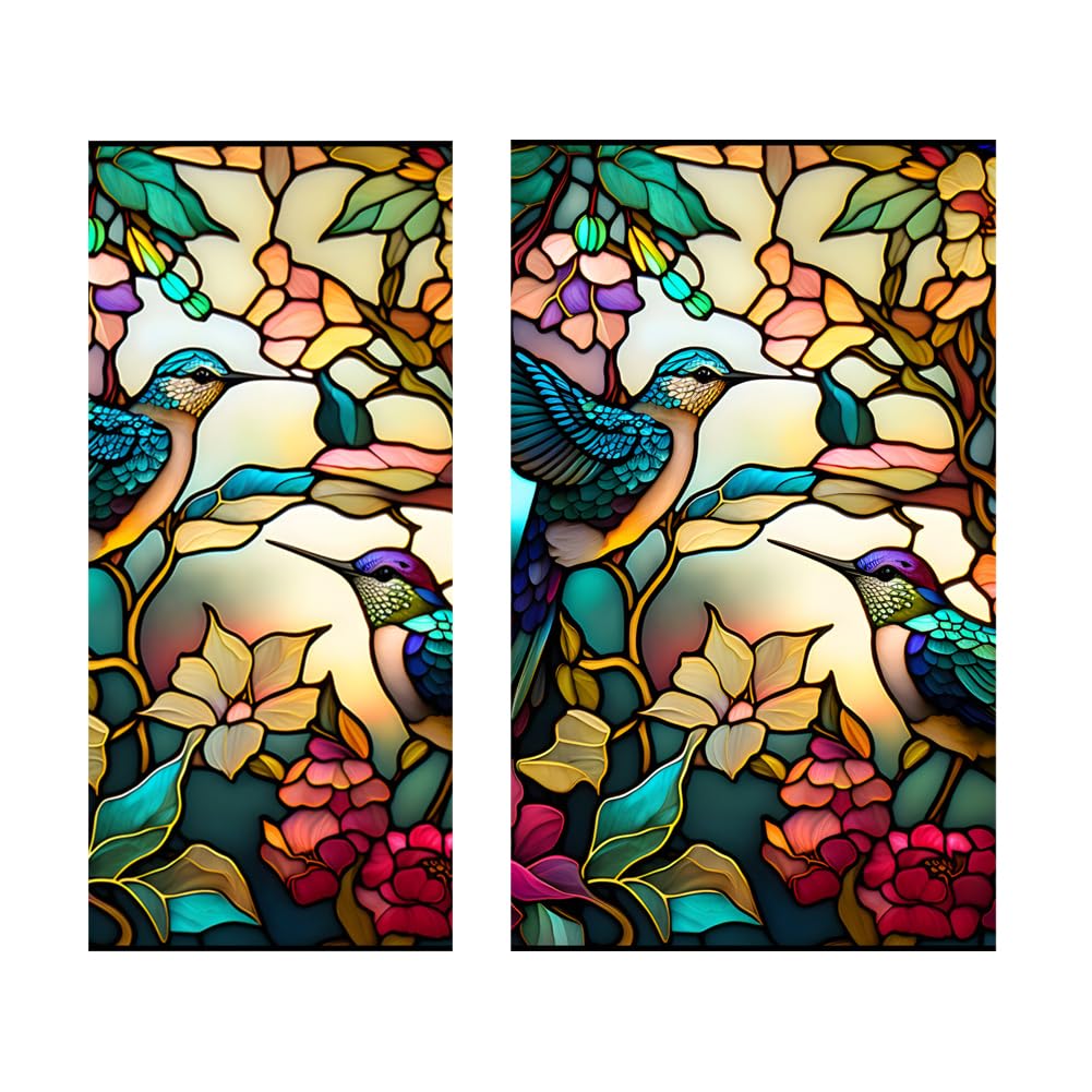 Film adhésif statique en PVC Garvee Retro, motif colibri et fleurs, protection UV, 45 x 100 cm, pour la décoration de douches et de fenêtres.