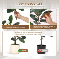 Garvee Arbre artificiel caoutchouc 183 cm en pot blanc, plante d’intérieur avec 7 fleurs de magnolia, idéale salon, bureau et décoration maison.