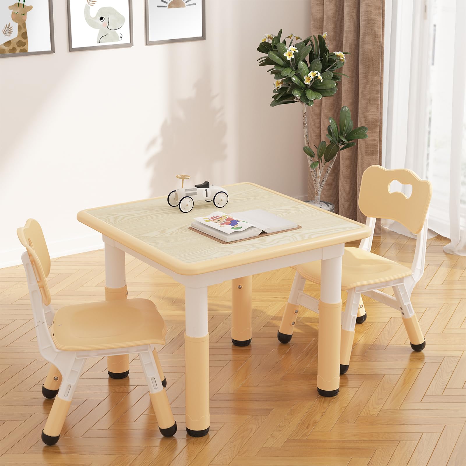 Ensemble table et 2 chaises pour enfants Garvee, plateau de table graffiti, hauteur réglable, multifonctionnel, en bois robuste pour lire, dessiner et jouer