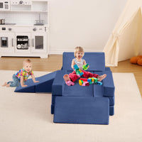Garvee Canapé modulable enfant type Nugget, 12 pièces multifonctions, sûr et confortable, bleu marine, idéal pour salle de jeux et chambre d’enfant