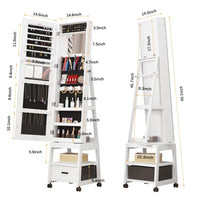 Armoire à bijoux Garvee, miroir de maquillage pivotant à 360°, en bois, verrouillable, sur roulettes, grande capacité, blanc, pour salon ou chambre.