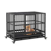Cage de transport robuste Garvee pour chien, 94 cm (37 pouces), avec double porte, roulettes pivotantes à 360°, en métal, pliable, pour chiens de petite et grande taille, usage intérieur.