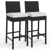 Ensemble de 2 tabourets de bar d'extérieur Garvee en résine tressée - Ergonomiques et résistants aux intempéries - Structure en rotin PE et acier - Hauteur d'assise : 71 cm - Pour jardin et terrasse - Noir - noir