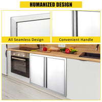 Porte d'accès pour barbecue Garvee 28 x 19 pouces, en acier inoxydable 304, double porte résistante aux intempéries, pour cuisine extérieure, couleur argent.