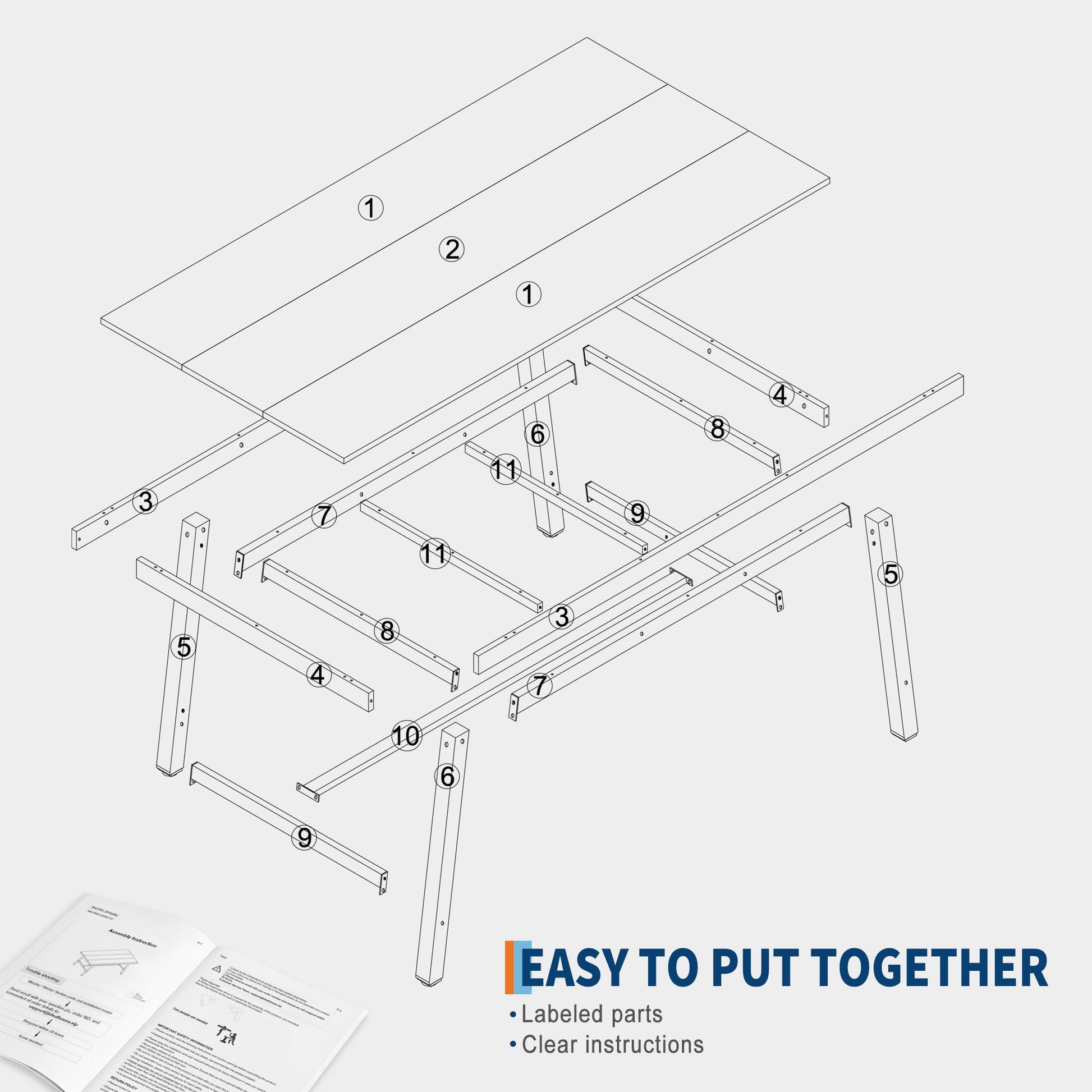 Table de salle à manger industrielle Garvee en bois pour 6 à 8 personnes, avec structure métallique robuste, pieds réglables, 180 cm (70,87 po), finition brun rustique.