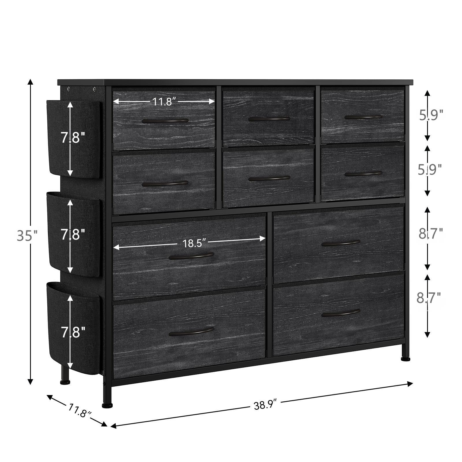 Garvee commode à 10 tiroirs, revêtement en tissu, glissières métalliques, plateau en bois imperméable, idéale pour la chambre et le salon