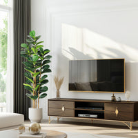 Garvee Ficus Lyrata artificiel 183 cm, feuillage vert réaliste, pot blanc et tronc en bois naturel, décoration intérieure
