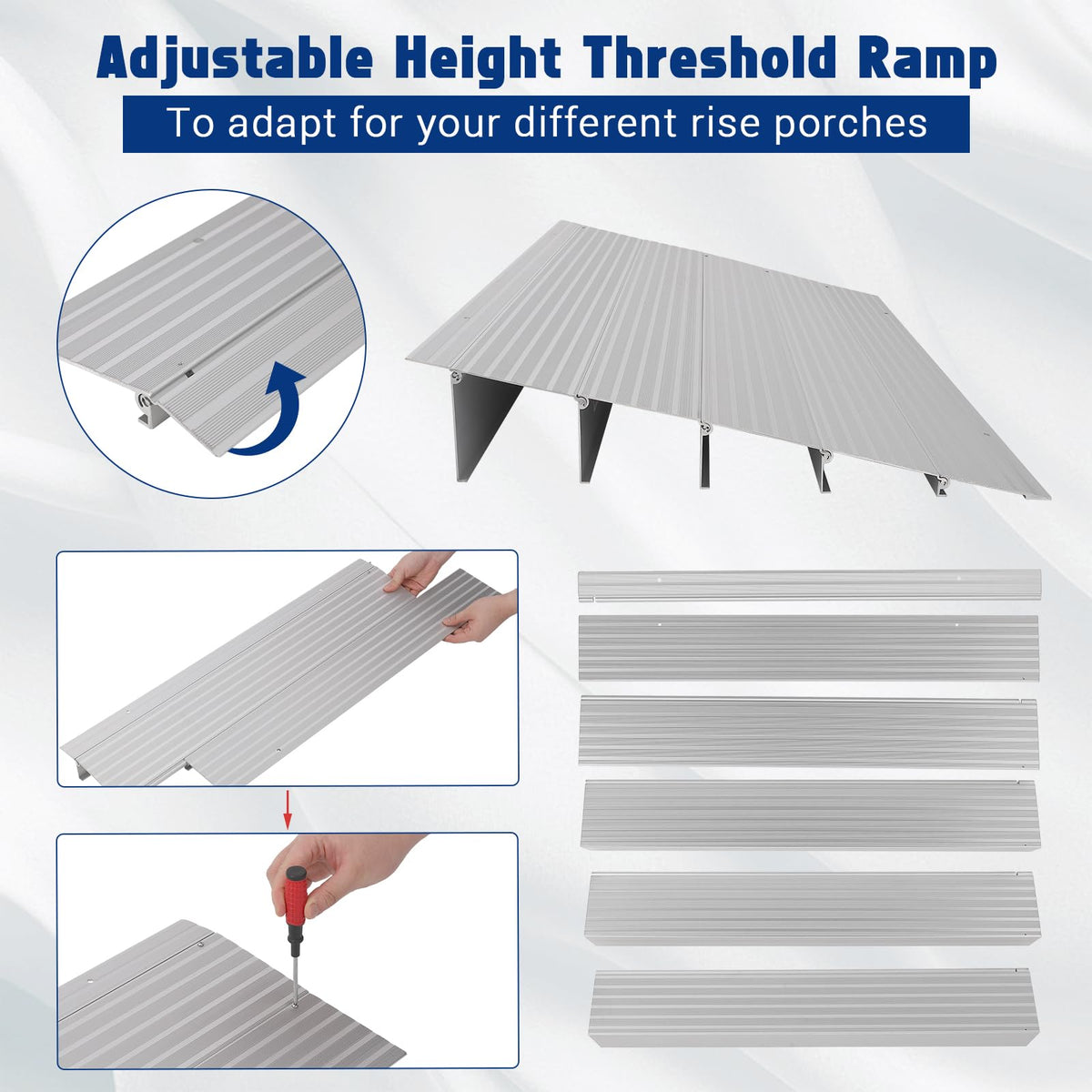 Garvee Rampe de seuil 5 pièces en aluminium, Rampe robuste charge 318 kg, 86,4 cm L x 66,5 cm l x 19,1 cm H intérieur/extérieur