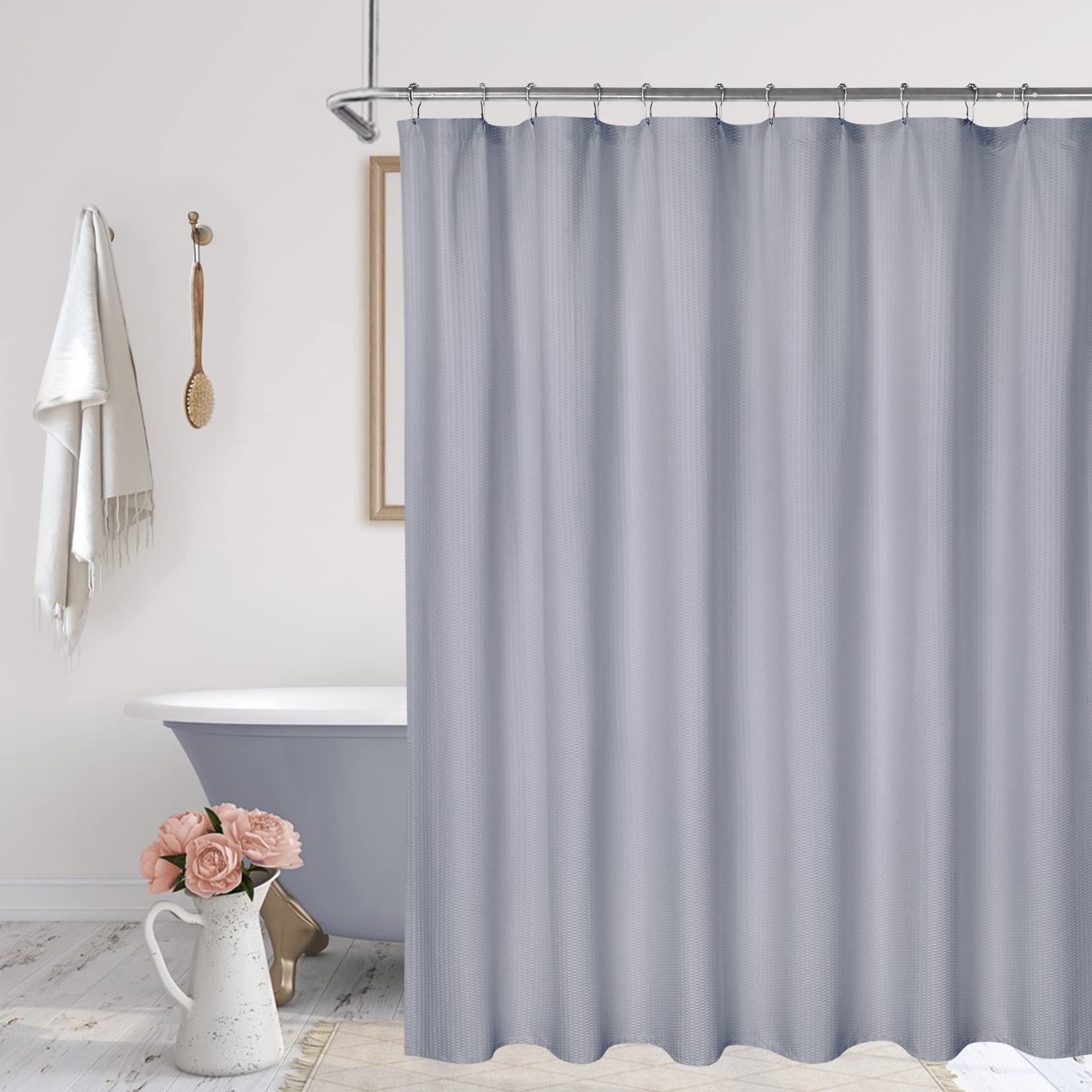 Rideau de douche Garvee gris à motif en relief, polyester, ourlet lesté, 12 boutonnières, convient aux salles de bains