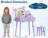 Ensemble coiffeuse pour enfants Garvee avec lumière LED, miroir ours, rangement, bois MDF, violet, pour chambre et salle de jeux