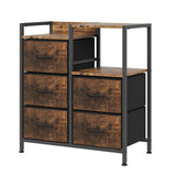 Garvee Armoire De Classement Mobile 5 Tiroirs Avec Étagère Ouverte Support Imprimante Roulant Bois Métal Pour Bureau À Domicile - Marron