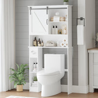Armoire de rangement Garvee à suspendre aux toilettes avec porte coulissante, étagère réglable, porte-papier toilette, blanche, bois, gain de place pour salle de bain et buanderie