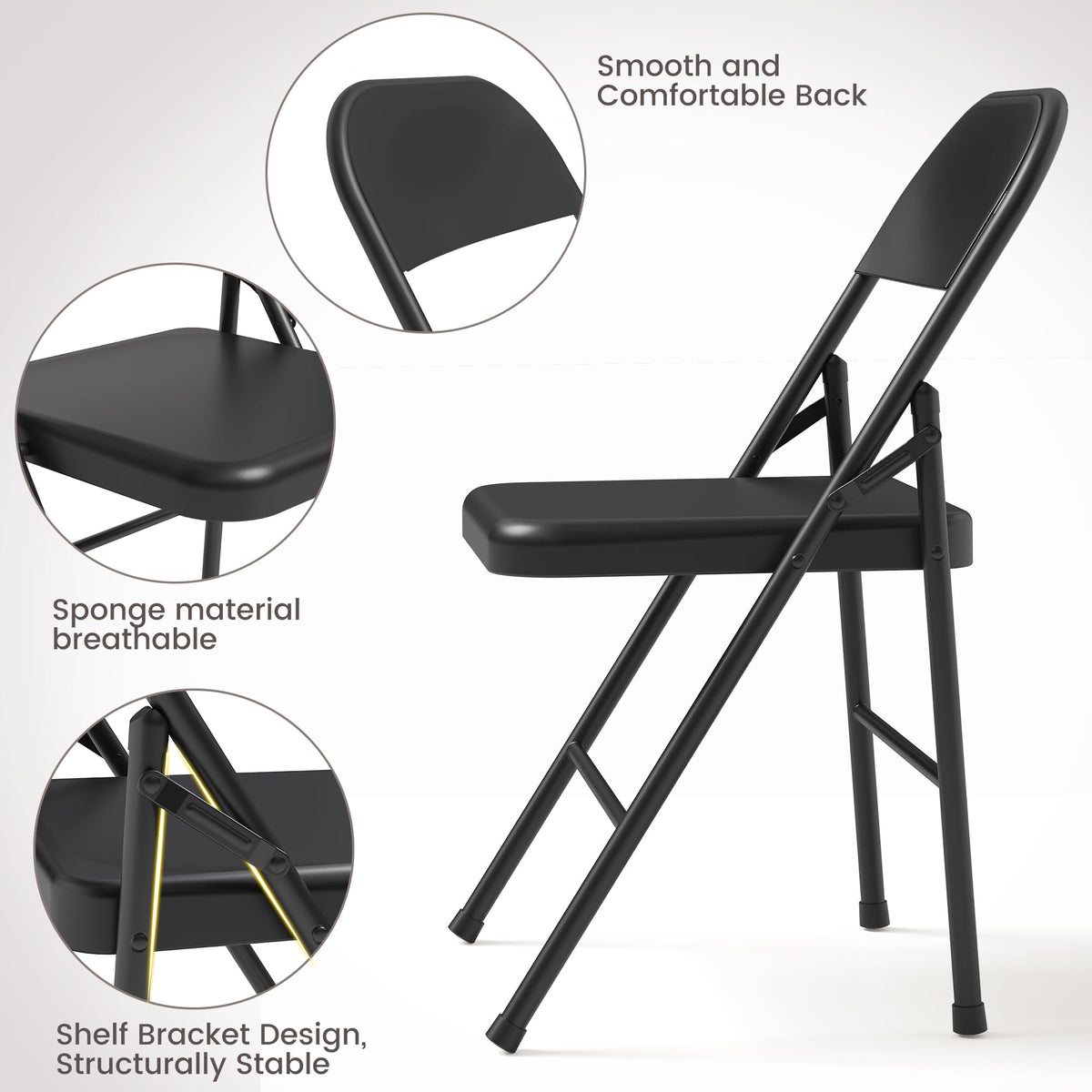Garvee Lot de 4 chaises pliantes, cadre en métal, charge max. 159 kg, chaises portables pour salle à manger, salon, bureau et camping
