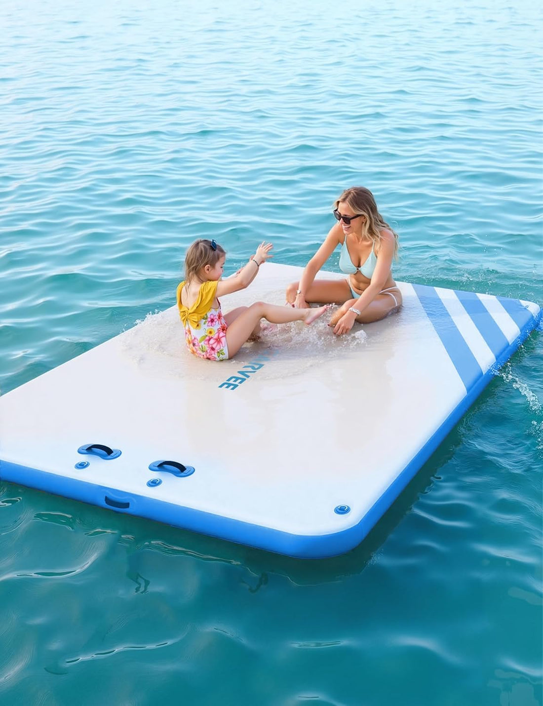 Garvee Ponton Flottant Gonflable Carré 305x305cm, Plateforme Aquatique en PVC avec Échelle et Surface Antidérapante, pour Mer et Piscine