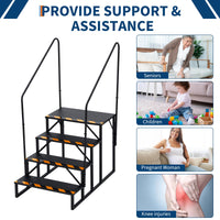 Escalier portable Garvee à 4 marches pour VR avec rampe, en acier, bandes antidérapantes pour caravanes et usage extérieur, 181 kg (400 lb), noir