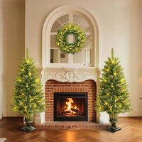 Ensemble sapin de Noël Garvee, 4 pièces avec éclairage LED - 2 sapins de 120 cm, une couronne et une guirlande pour une décoration festive