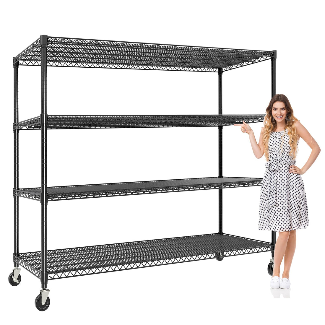 Garvee Étagère de rangement robuste 185,4cm(H), 1200kg, avec roulettes et pieds, pour garage et cuisine, réglable, en acier au carbone, 4 niveaux