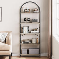 Garvee Bibliothèque arquée à 5 niveaux, 180cm, étagère industrielle en métal gris pour salon, bureau ou chambre