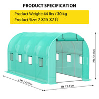 Serre Garvee 2,1 × 4,5 × 2,1 m – Serre à structure métallique avec 2 portes et 8 fenêtres pour le jardin et l'extérieur