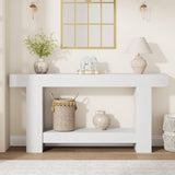 Garvee Table Console 160 cm en Bois Massif avec 2 Étagères, Style Maison de Campagne, pour Salon et Entrée, Blanc - Blanc