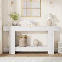 Garvee Table Console 160 cm en Bois Massif avec 2 Étagères, Style Maison de Campagne, pour Salon et Entrée, Blanc