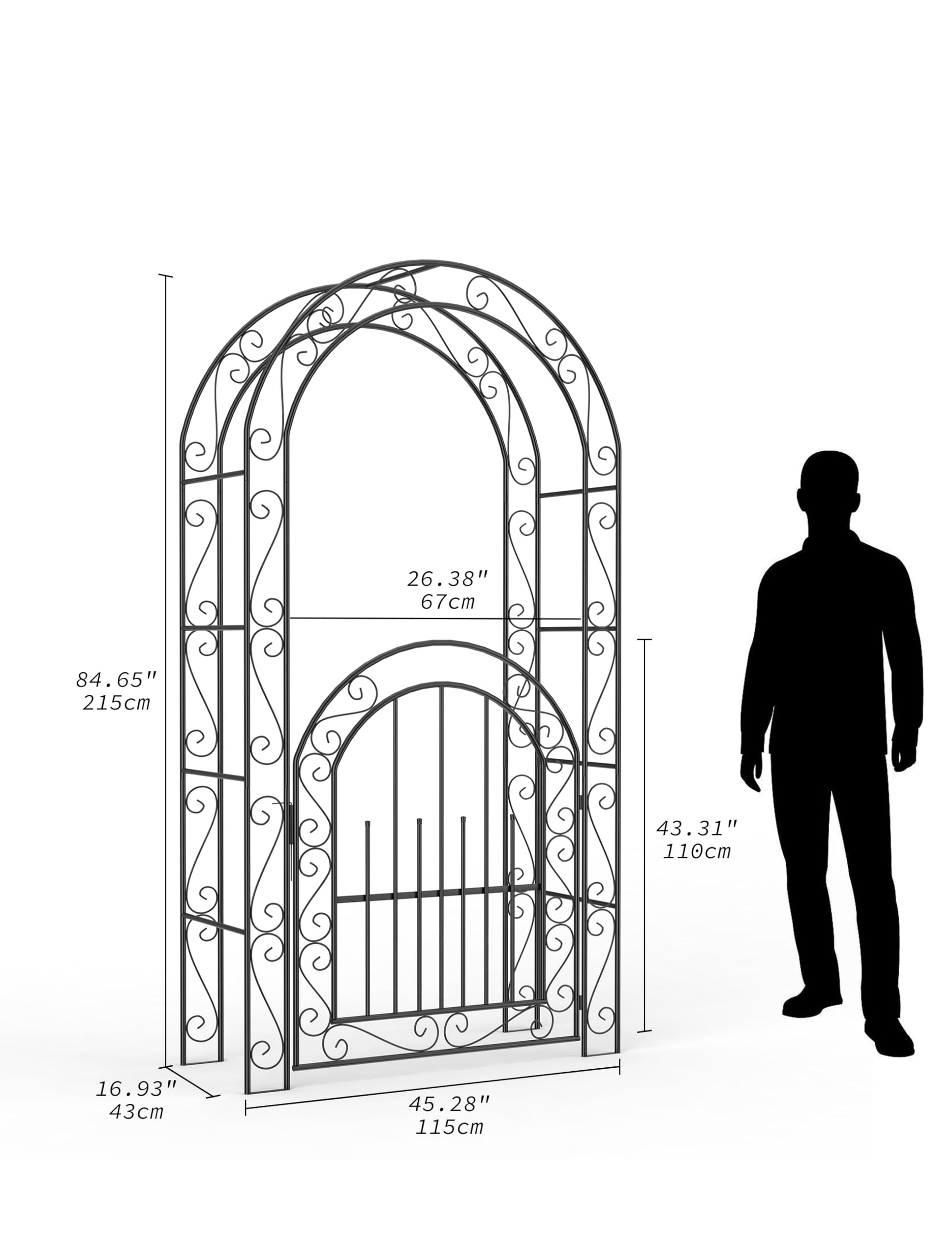 Arche de jardin en acier Garvee de 2,4 m (8 pi), résistante aux intempéries, robuste, élégante, noire, avec portail, idéale pour les mariages et le jardin.