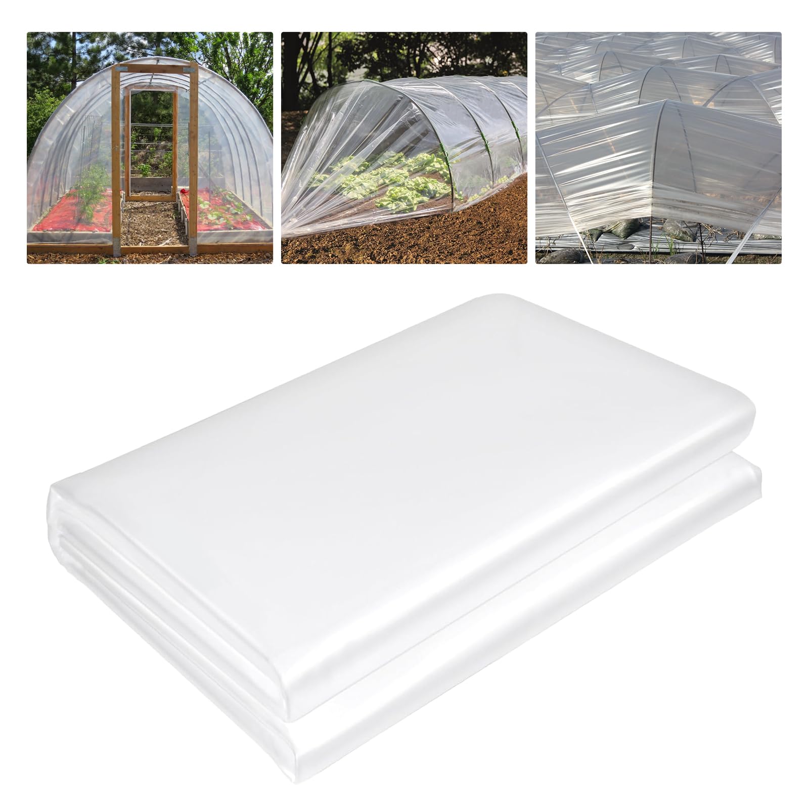 Film de serre Garvee 19,6 x 28,2 pi LDPE 6 mil Transparent Résistant aux UV Flexible Pour le jardinage et l'agriculture