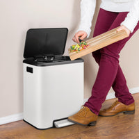 Poubelle double compartiment Garvee en acier inoxydable 30 L avec couvercle à fermeture douce, compacte et argentée, idéale pour les petites cuisines.