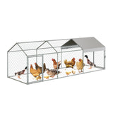 Garvee Grand Poulailler Métallique 305 × 102 × 102 cm avec Bâche Imperméable Anti-UV, Structure Anti-Prédateurs, Portes Verrouillables, Noir - Argenté