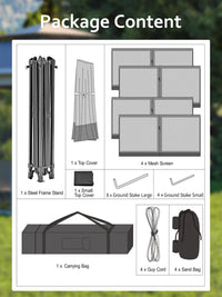 Garvee Tonnelle pliante 396 × 396 cm avec moustiquaire et auvent rétractable One Touch, structure acier robuste, imperméable, protection UV, pour patio et jardin, gris