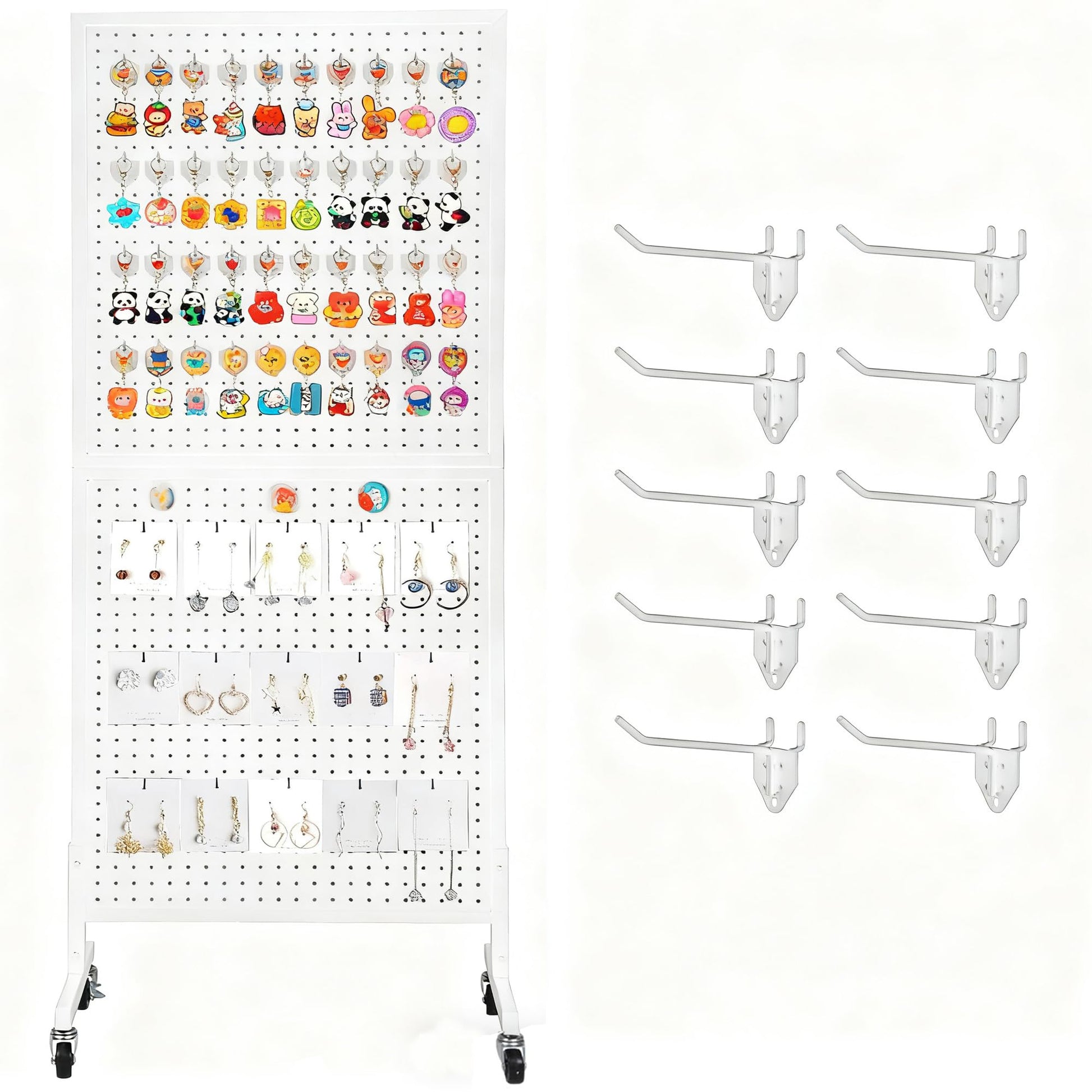 GARVEE Présentoir mobile à panneau perforé 61 × 152 cm, base en T avec roulettes, structure en fer robuste, double face avec crochets inclus, idéal pour magasin, stand et salon professionnel