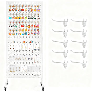 GARVEE Présentoir mobile à panneau perforé 61 × 152 cm, base en T avec roulettes, structure en fer robuste, double face avec crochets inclus, idéal pour magasin, stand et salon professionnel