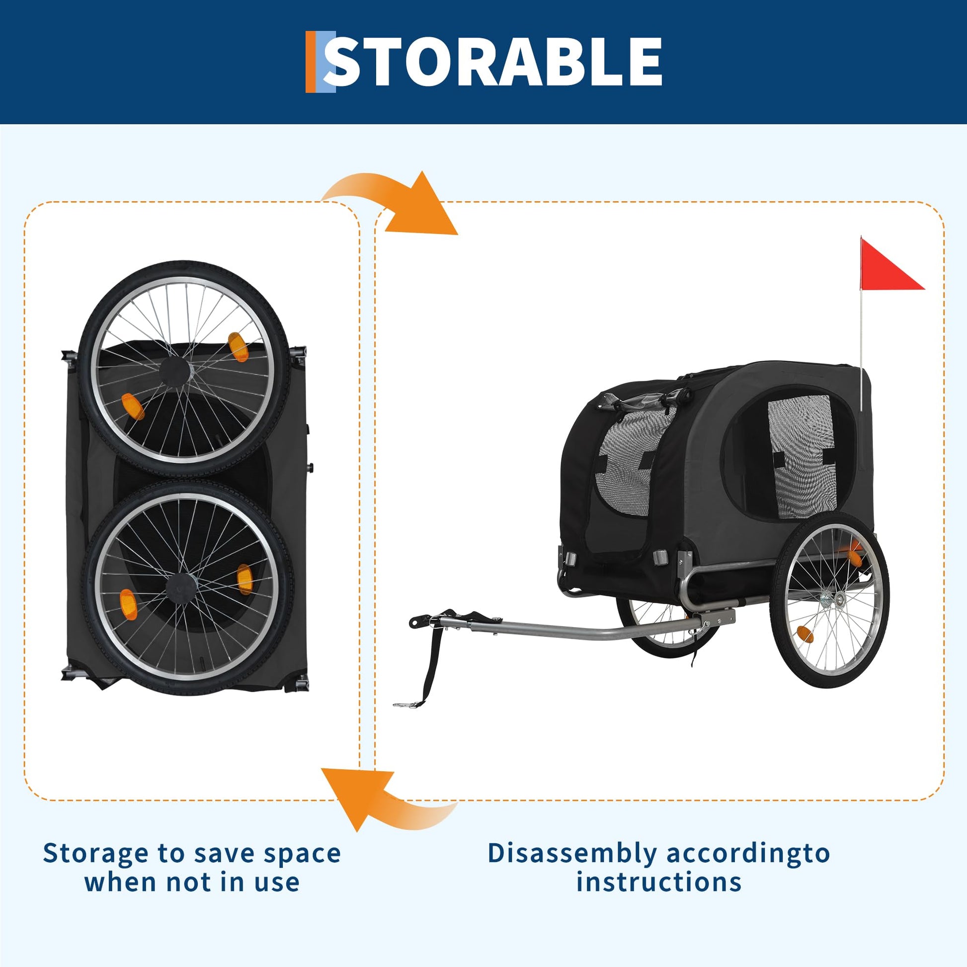 Sac de transport pour chien Garvee pour vélo, capacité de 40 kg, avec pneus pneumatiques de 48 cm, pour chiens moyens à grands, idéal pour les aventures en plein air, pliable, en Oxford 600D, noir