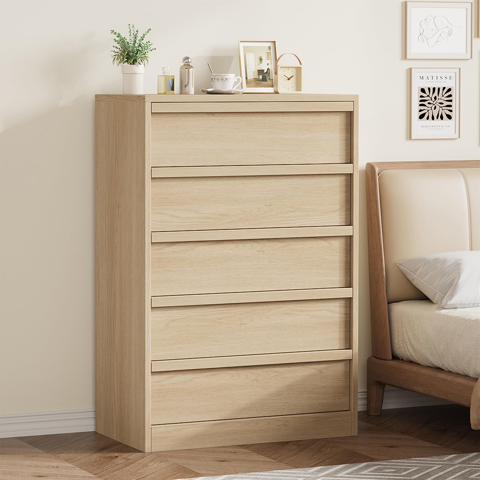Commode Garvee à 5 tiroirs, style moderne en bois, offrant un grand espace de rangement pour la chambre et le salon, 75 cm (L) x 40 cm (P) x 110 cm (H)