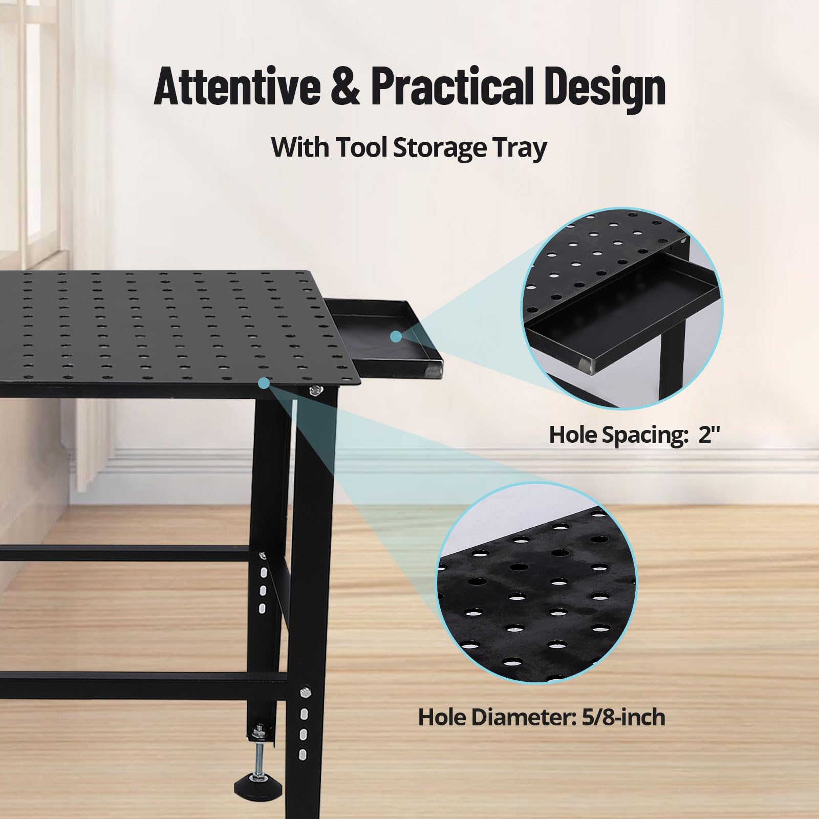 Table de soudage Garvee 91 x 61 cm (36 x 24 po) avec une capacité de charge de 680 kg (1 500 lb), trous de fixation de 16 mm (5/8 po), cadre en acier robuste pour atelier et garage, polyvalente et stable.