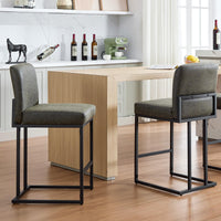 Ensemble de 2 tabourets de bar Garvee 24 po, cuir PU, ergonomiques et stables, structure en métal, repose-pieds, gris, pour îlot de cuisine et bar, hauteur 34-38 po
